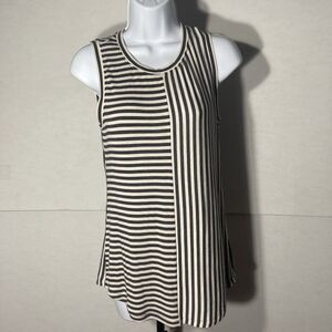 CABI white gray striped round neck keyhole sleeveless jersey knit top XS